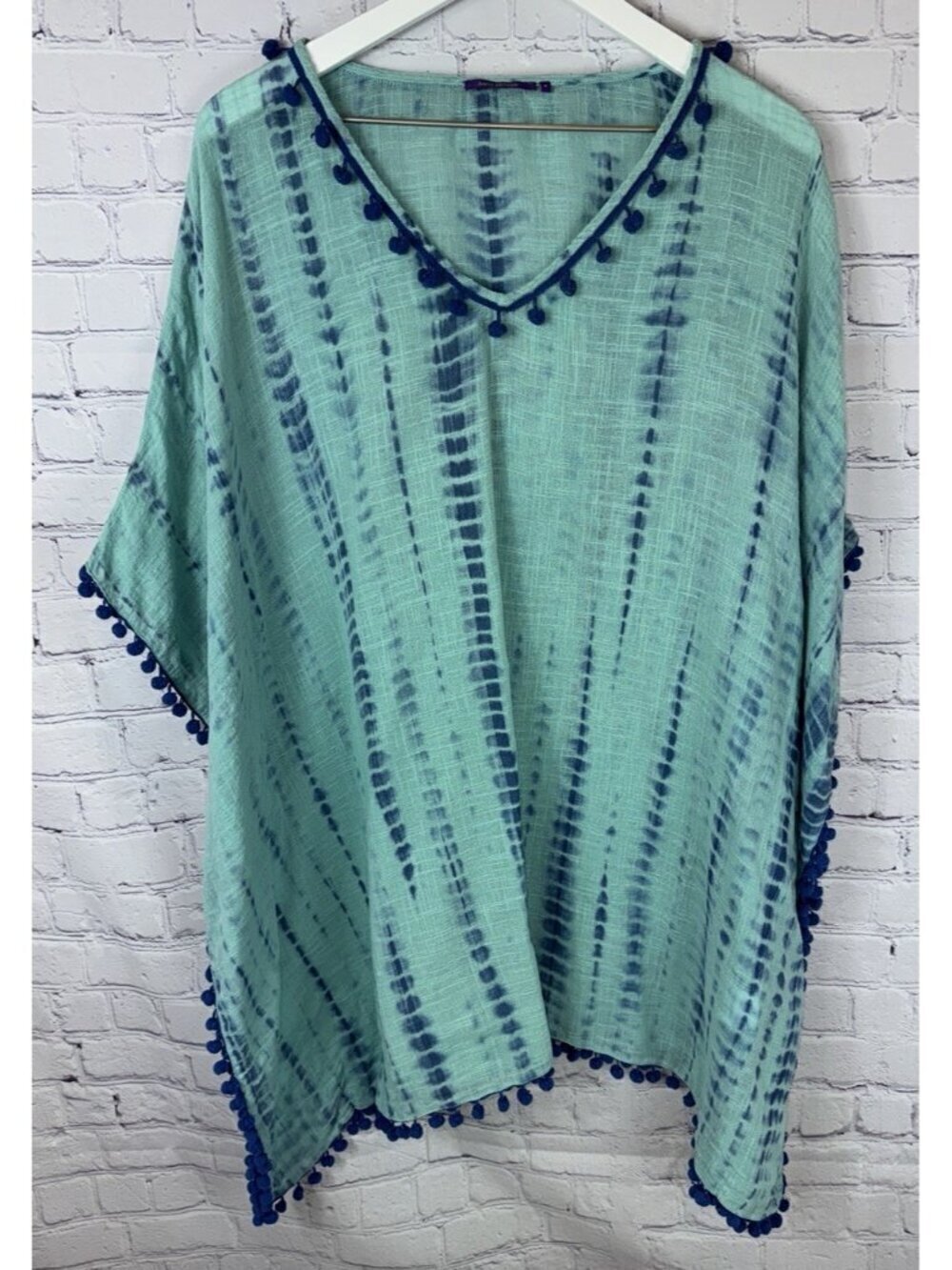 AMITA NATIHANI V-Neck Swim Cover-Up Tunic Top Tie-Dye Cotton Women's Medium